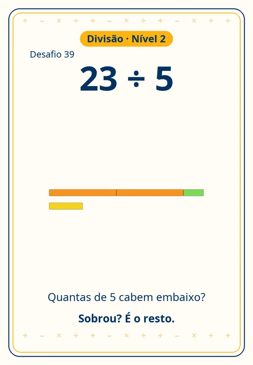 Card de divisão: 23 dividido por 5